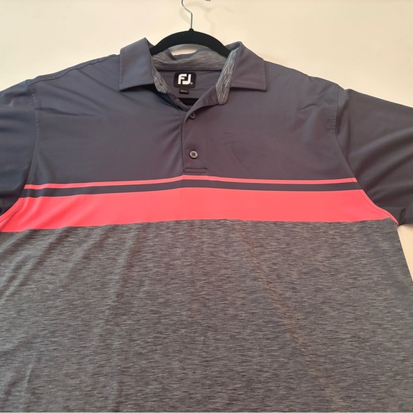 FootJoy FJ Men’s XL Golf Polo Shirt Gray Pink Stripe Performance Stretch - Picture 4 of 7